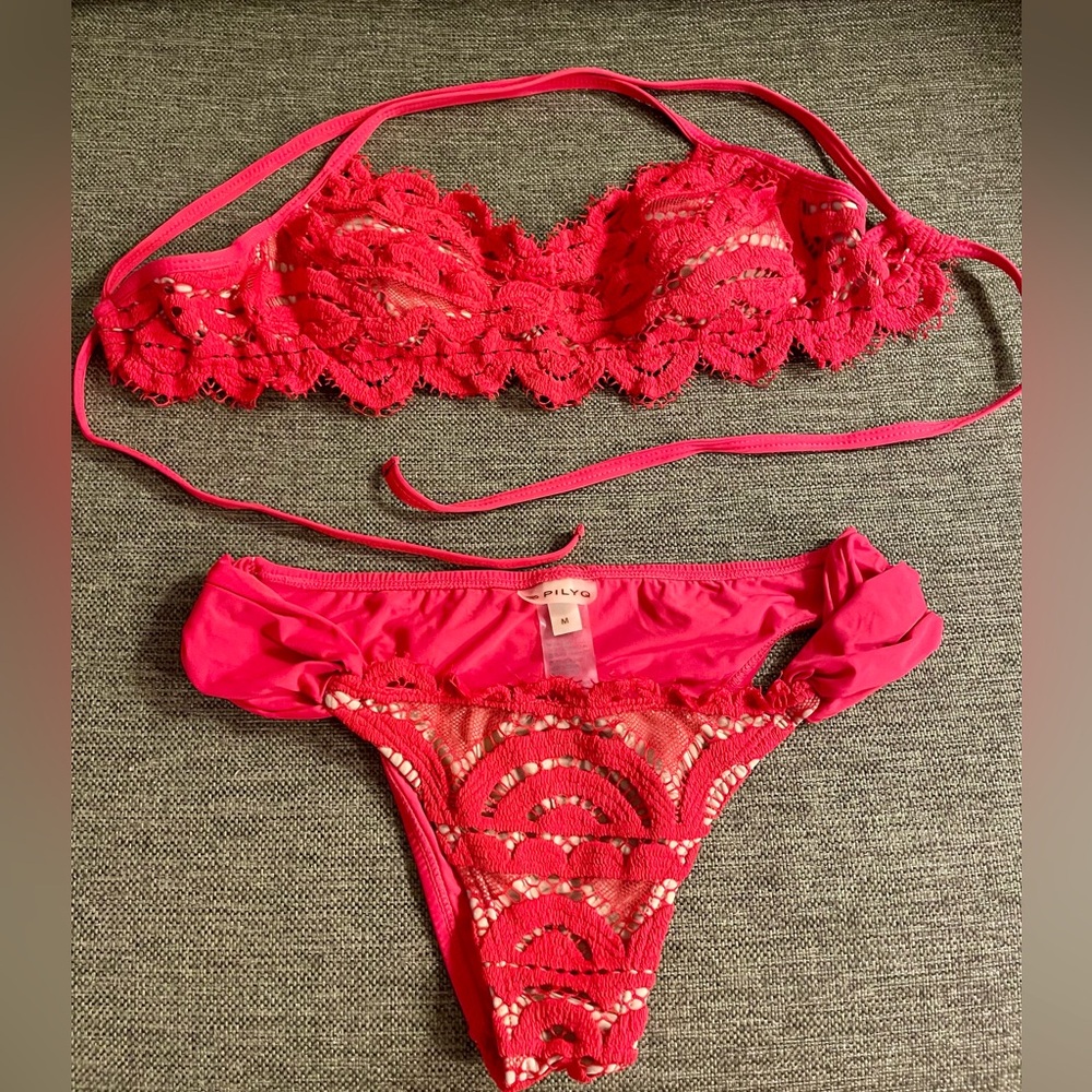 PilyQ Red Lace Bikini Top & Bottoms